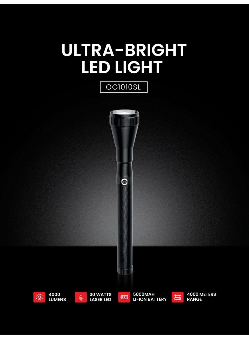 أوجيرا كشاف LED قابل لإعادة الشحن | كشاف تكتيكي فائق السطوع | سطوع عالي | بطارية 3SC طويلة العمر | صغير ومتين | كشاف جيب مقاوم للماء | مثالي للتخييم والمشي وحالات الطوارئ | ضمان سنتين | OG1010SL | أسود - Image 1